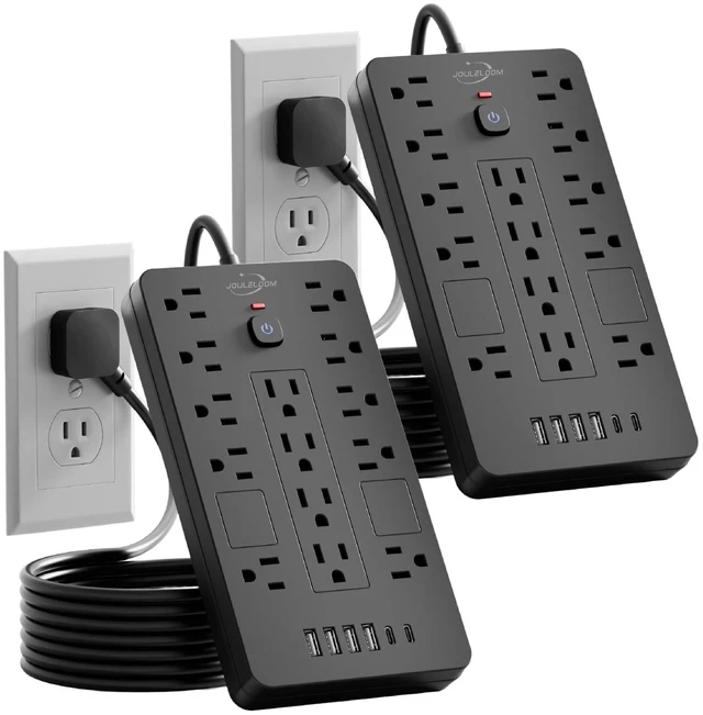 Main image of 6 FT Extension Cord Surge Protector Power Strip,14 Outlets & 6 USB Ports 2 Pack 6 Feet Flat Plug extension cord with 14 AC&6 USB Ports(2 USB-C), 1850 Joules surge protection ETL Listed
