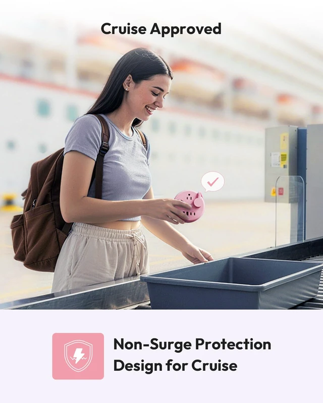 Alt view image 5 of 6 - Pink Travel Power Strip, Travel Essentials, Cruise Essentials 3 Outlets 4 USB Ports(2 USB C), 4FT Wrapped Around Extension Cord for Travel Cruise Ship Beach Vacation Essentials