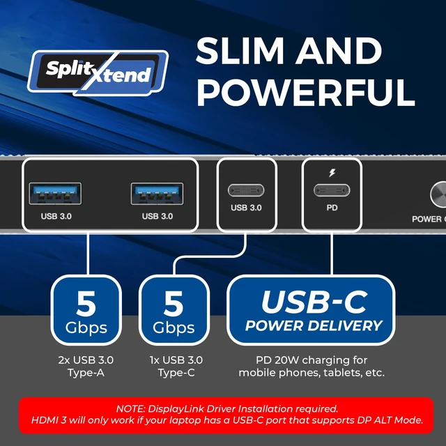 Alt view image 7 of 7 - DisplayLink Triple Monitor Docking Station 4K@60Hz with 100W PD 3x 4K@60hz Multi Monitor 6x USB, Ethernet, SD/TF, 100W PD, Audio/Mic Laptop Docking station with MacOS/Windows support