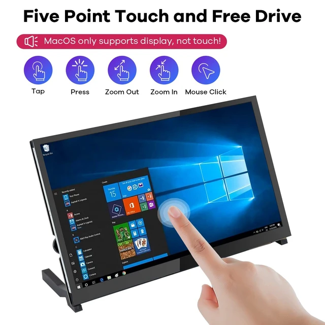 Alt view image 2 of 7 - 10.1" IPS LCD Capacitive Touch Screen HDMI Display Portable Monitor 1024X600 Built-in Dual Speakers for Raspberry Pi 5/4/3 Xbox PS4 Windows 7/8/10