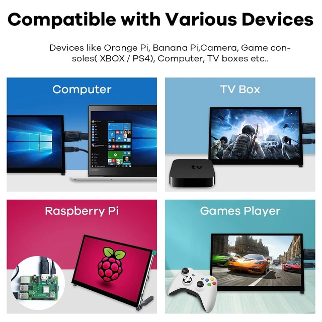 Alt view image 7 of 7 - 10.1" IPS LCD Capacitive Touch Screen HDMI Display Portable Monitor 1024X600 Built-in Dual Speakers for Raspberry Pi 5/4/3 Xbox PS4 Windows 7/8/10