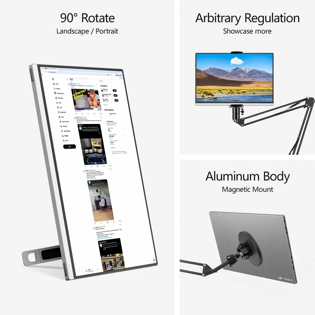 Alt view image 6 of 7 - 16" Portable Monitor with Built-in Stand,Vertical Monitor, USB-C & Mini HDMI External Laptop Screen, Second Display for PC, MacBook, iPad, Phone, Travel & Office