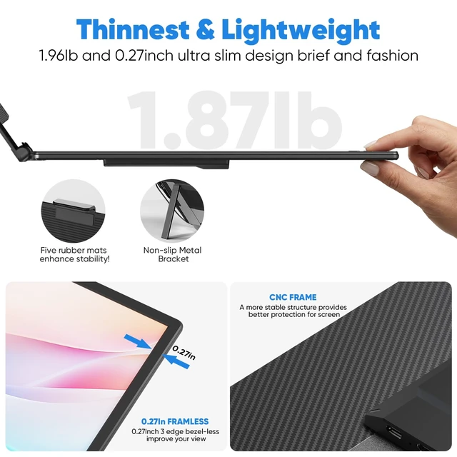 Alt view image 2 of 7 - Laptop Screen Extender, 14 FHD 1080P Portable Monitor for Laptop, 0.27" Ultra-Thin Display with 100% sRGB, Dual Screen Extender for 1317 Laptops, Plug & Play for Windows/Mac/Chrome/Android