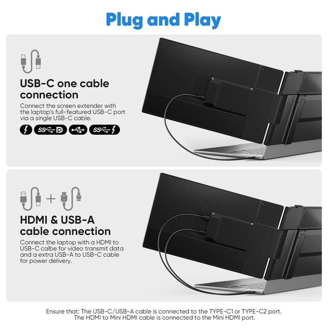 Alt view image 6 of 7 - Laptop Screen Extender, 14 FHD 1080P Portable Monitor for Laptop, 0.27" Ultra-Thin Display with 100% sRGB, Dual Screen Extender for 1317 Laptops, Plug & Play for Windows/Mac/Chrome/Android