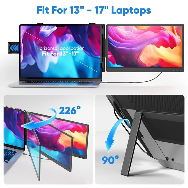 Alt view image 7 of 7 - Laptop Screen Extender, 14 FHD 1080P Portable Monitor for Laptop, 0.27" Ultra-Thin Display with 100% sRGB, Dual Screen Extender for 1317 Laptops, Plug & Play for Windows/Mac/Chrome/Android