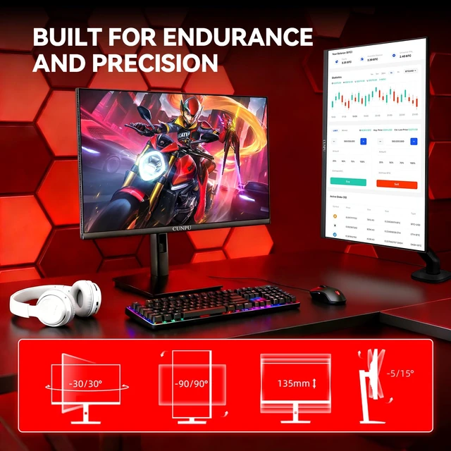 Alt view image 7 of 7 - 27 Inch 1440P 240Hz Gaming Monitor, Fast IPS, 1ms GTG QHD Gamer Monitor, FreeSync & G-Sync, HDR, 128% sRGB, Height/Pivot/Tilt/Swivel Vertical Monitor, Built-in Dual Speaker, HDMI/DP