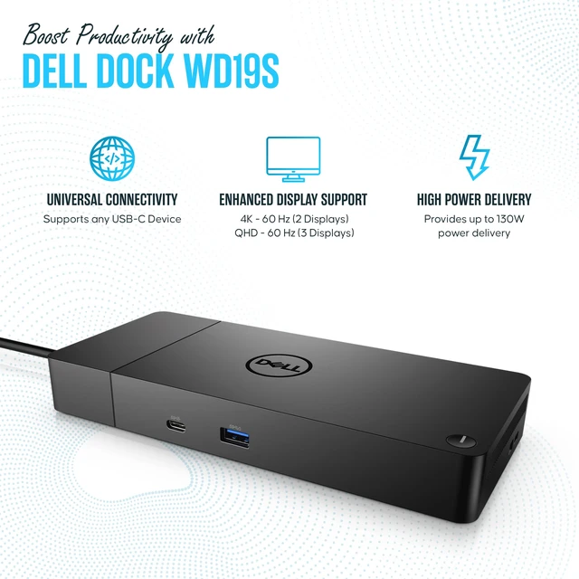 Alt view image 3 of 6 - Dell WD19S Docking Station Dual Monitor - 180W USB-C, HDMI + DisplayPort Features mini-DisplayPort, 2x USB-C & 3x USB-A 3.0 for full expansion