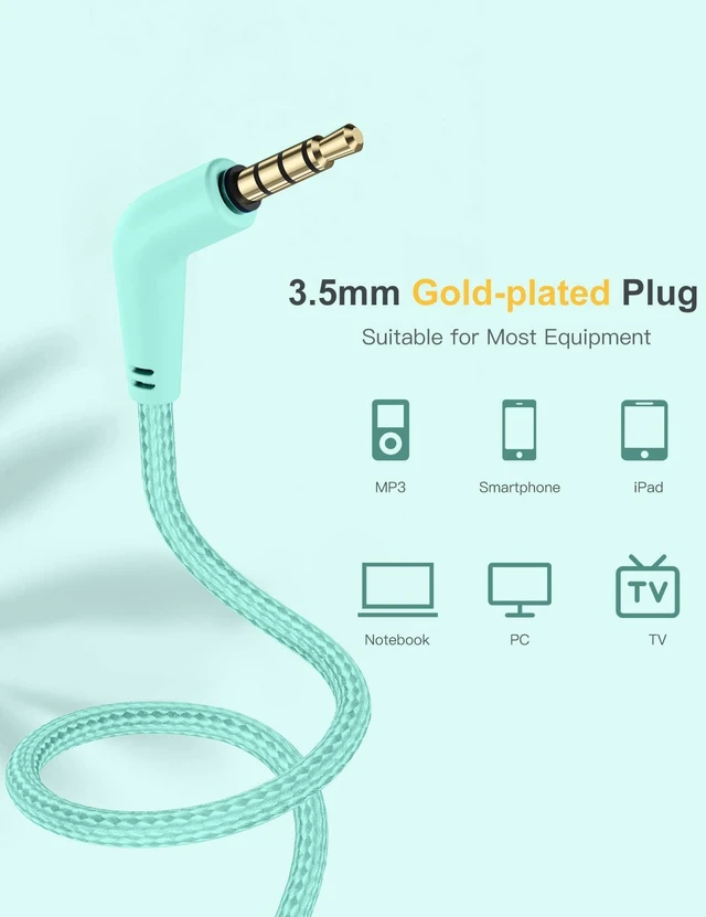 Alt view image 6 of 7 - Kids Headphones with Microphone, Over-Ear Headphones for Kids with Sharing Function, 85dB/94dB Safe Volume Limit, Wired Headphone for Children, Kid Headset for School, Tablet, Travel, Green