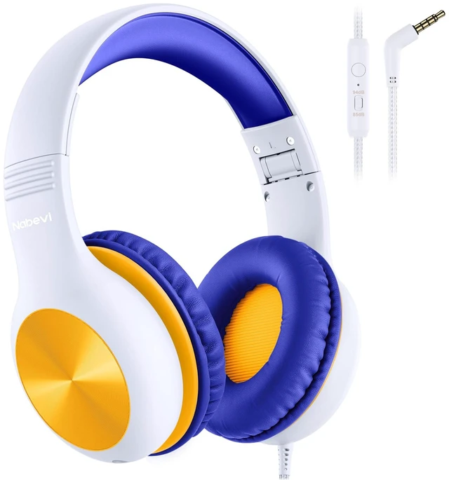 Main image of Kids Headphones with MIC, Over-Ear Headphones for Kids with Cord, HD Sound, Safe Volume Limit, Sharing Function, Kid Headset for Boys Girls, Toddler Headphone for School, Tablet, White Orange
