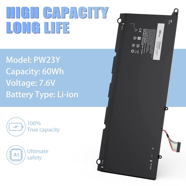 Alt view image 5 of 7 - PW23Y Laptop Battery Replacement for Dell XPS 13 9360 13-9360-D1605G 13-9360-D1605T 13-9360-D1609 13-9360-D1609G 13-9360-D1705G 13-9360-D1805T P54G002 Series P/N TP1GT RNP72 0RNP72 0TP1GT