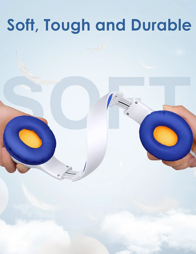 Alt view image 4 of 7 - Kids Headphones with MIC, Over-Ear Headphones for Kids with Cord, HD Sound, Safe Volume Limit, Sharing Function, Kid Headset for Boys Girls, Toddler Headphone for School, Tablet, White Orange