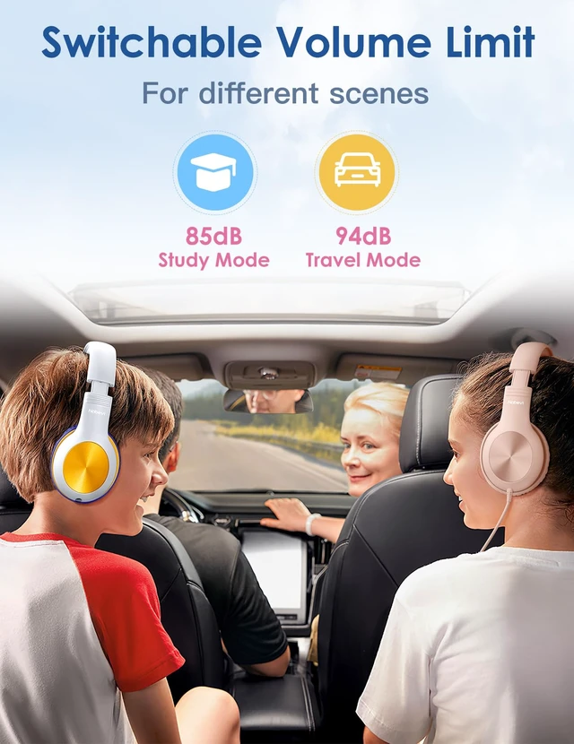 Alt view image 6 of 7 - Kids Headphones with MIC, Over-Ear Headphones for Kids with Cord, HD Sound, Safe Volume Limit, Sharing Function, Kid Headset for Boys Girls, Toddler Headphone for School, Tablet, White Orange