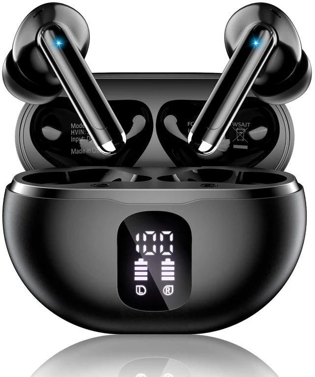 Main image of Wireless Earbuds, Bluetooth 5.4 Ear Buds Bass Stereo, Headphones with Noise Cancelling Mic, LED Display in Ear Earphones Clear Calls, IP7 Waterproof Bluetooth Earbuds for Phone/Android/iPad Dark Black