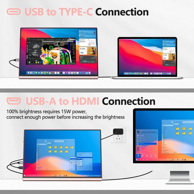 Alt view image 5 of 7 - 16" Portable Monitor with Built-in Stand,Vertical Monitor, USB-C & Mini HDMI External Laptop Screen, Second Display for PC, MacBook, iPad, Phone, Travel & Office