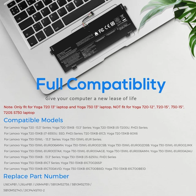 Alt view image 6 of 7 - L16M4PB1 L16L4PB1 L16C4PB1 Laptop Battery for Yoga 730-13IWL ideapad Yoga 720-13IKB 730-13IKB Series Notebook 5B10M52738 5B10M52739 5B10M52740 5B10Q38237 5B10Q38238 2ICP4/43/110-2