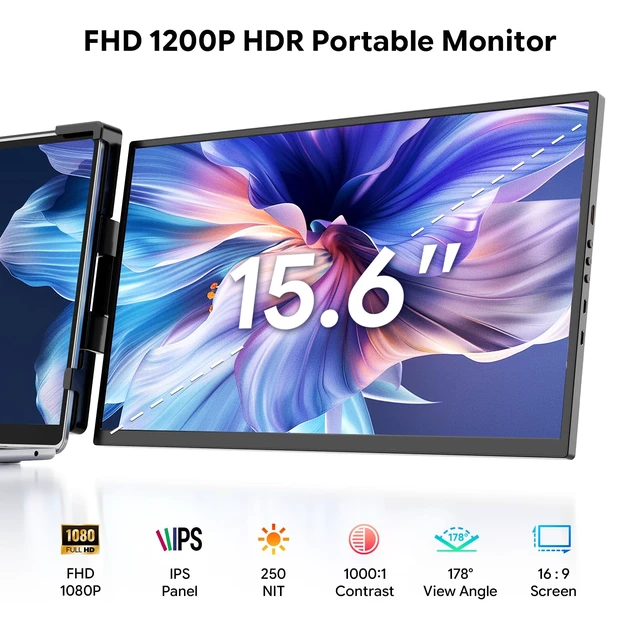 Alt view image 2 of 7 - 15.6" Laptop Screen Extender,FHD 1080P IPS Portable Monitor for 13"-17" Laptops, Dual Travel Screen Monitor Plug & Play, Laptop Screen Monitor Extender Compatible with Windows/Mac/Android & Chrome OS