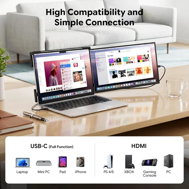 Alt view image 4 of 7 - 15.6" Laptop Screen Extender,FHD 1080P IPS Portable Monitor for 13"-17" Laptops, Dual Travel Screen Monitor Plug & Play, Laptop Screen Monitor Extender Compatible with Windows/Mac/Android & Chrome OS