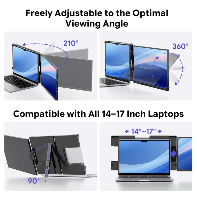 Alt view image 6 of 7 - 15.6" Laptop Screen Extender,FHD 1080P IPS Portable Monitor for 13"-17" Laptops, Dual Travel Screen Monitor Plug & Play, Laptop Screen Monitor Extender Compatible with Windows/Mac/Android & Chrome OS