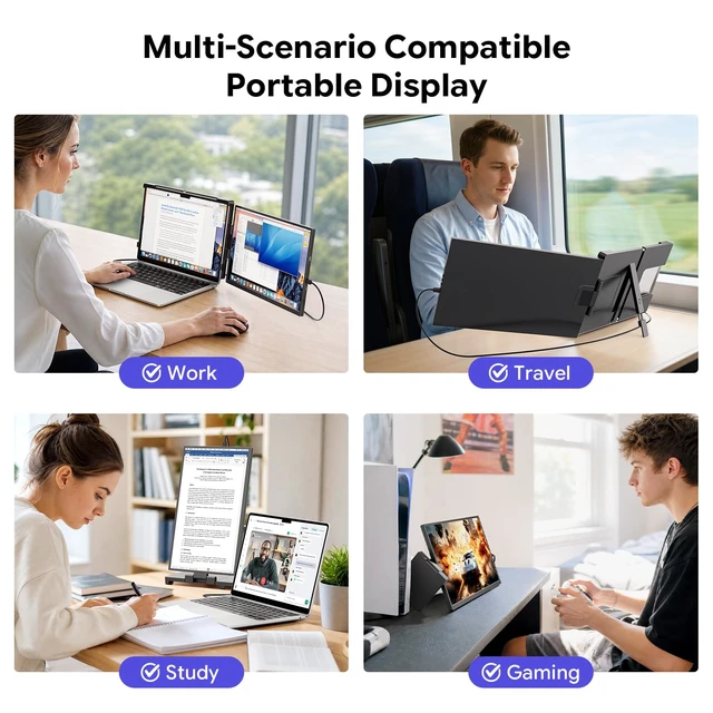 Alt view image 7 of 7 - 15.6" Laptop Screen Extender,FHD 1080P IPS Portable Monitor for 13"-17" Laptops, Dual Travel Screen Monitor Plug & Play, Laptop Screen Monitor Extender Compatible with Windows/Mac/Android & Chrome OS