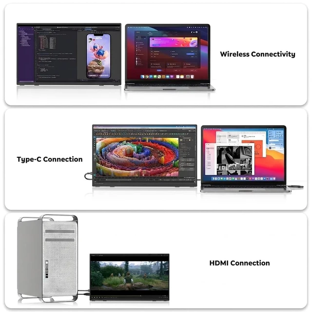 Alt view image 6 of 7 - Battery Wireless Portable Monitor, 8000mAh 15.6" 1080P IPS USB-C/HDMI Second Screen, Built-in Speakers, Support AirPlay/Miracast for Laptop/Phone/Tablet/Switch/Xbox, Carry Bag Included