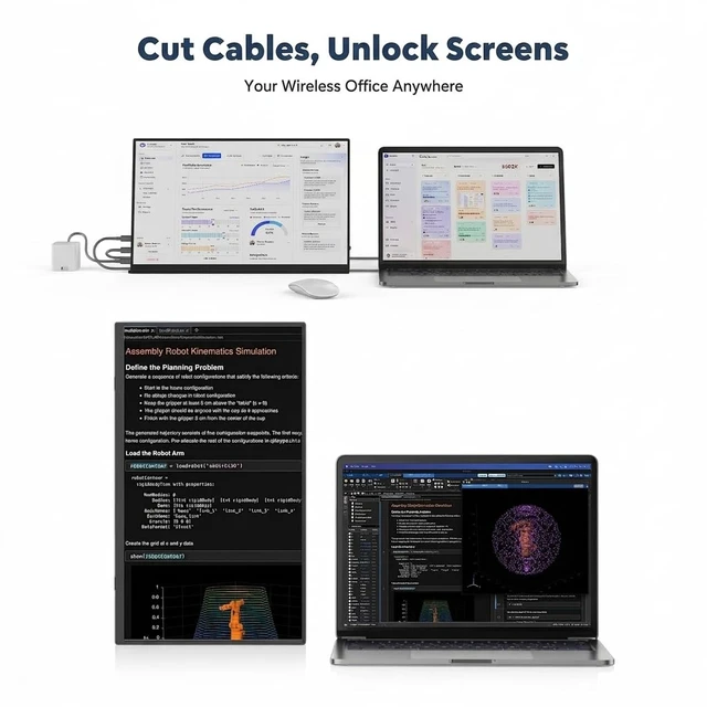 Alt view image 5 of 7 - Battery Wireless Portable Monitor, 8000mAh 15.6" 1080P IPS USB-C/HDMI Second Screen, Built-in Speakers, Support AirPlay/Miracast for Laptop/Phone/Tablet/Switch/Xbox, Carry Bag Included