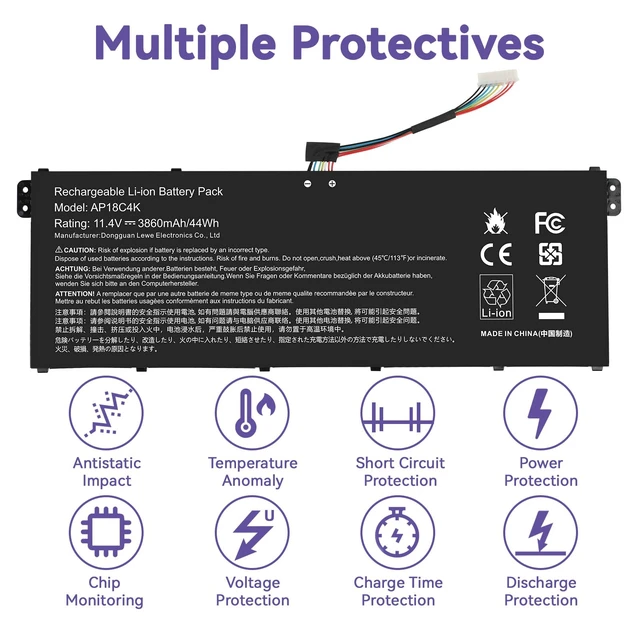 Alt view image 6 of 7 - AP18C4K AP18C8K Battery for Acer Spin 3 SP313-51N SP314-54N,Aspire 5 A515-43 A515-43G A515-44 A515-44G A515-54 A515-54G A515-56 3ICP5/81/68,3INP5/82/70KT0030G020,KT0030G020,KT00304012,KT00304012