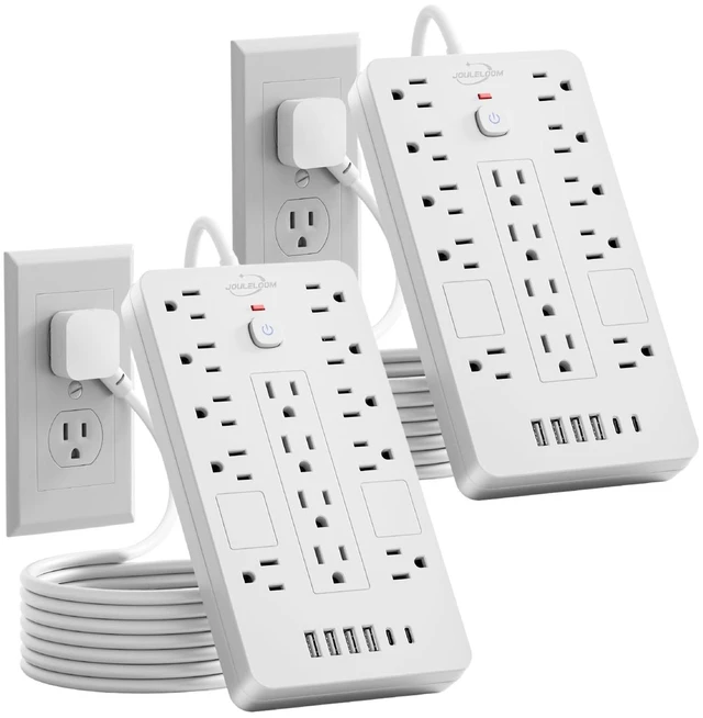 Main image of 6 FT Extension Cord Surge Protector Power Strip,14 Outlets & 6 USB Ports 2 Pack 6 Feet Flat Plug extension cord with 14 AC&6 USB Ports(2 USB-C), 1850 Joules surge protection ETL Listed
