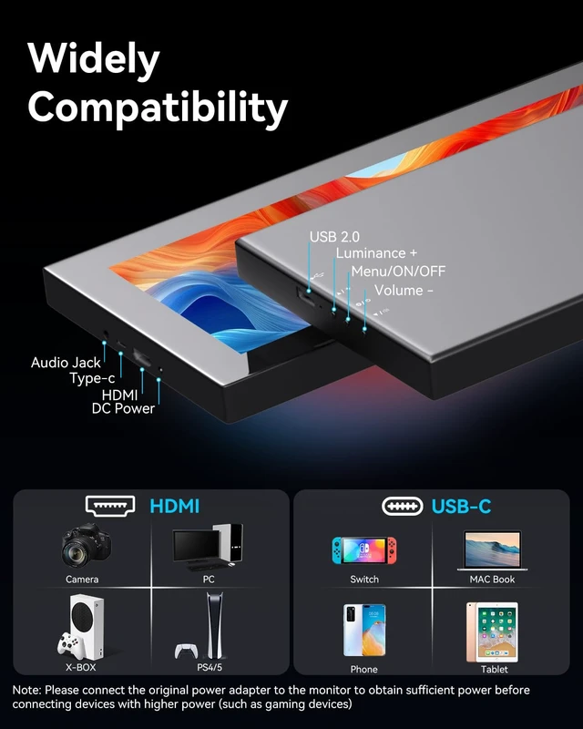 Alt view image 2 of 7 - 16.2'' 2K QHD IPS 2608×720 Touchscreen Secondary Monitor, IPS Stretched Bar LCD Travel Touch Display HDMI USBC, Portable Touch Screen for Laptop Computer Windows Aida64 GPU CPU RAM Monitoring