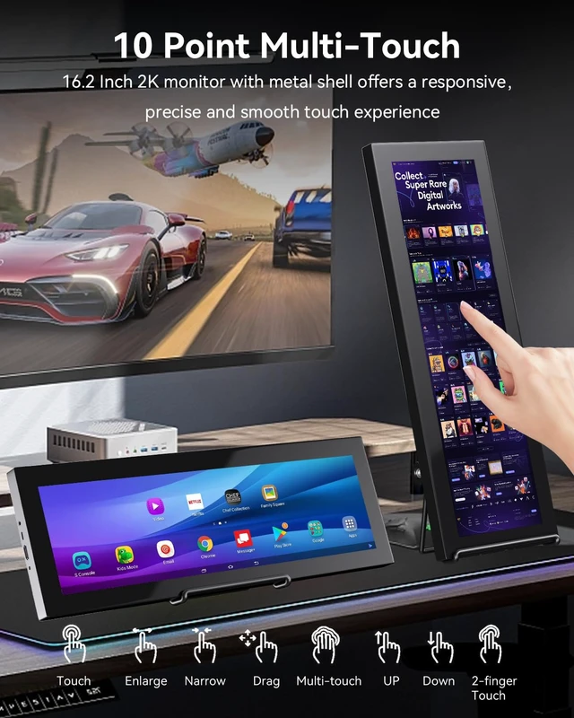 Alt view image 6 of 7 - 16.2'' 2K QHD IPS 2608×720 Touchscreen Secondary Monitor, IPS Stretched Bar LCD Travel Touch Display HDMI USBC, Portable Touch Screen for Laptop Computer Windows Aida64 GPU CPU RAM Monitoring