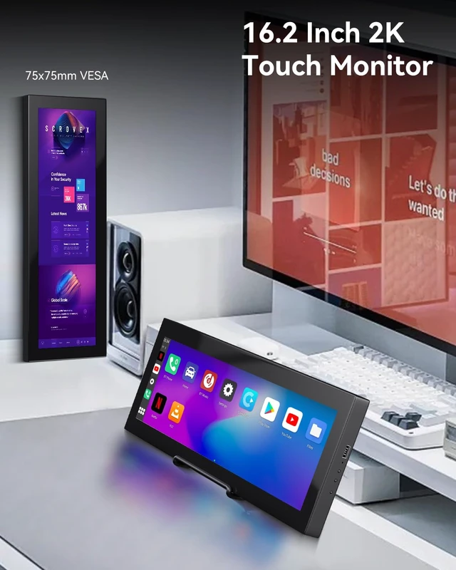 Alt view image 7 of 7 - 16.2'' 2K QHD IPS 2608×720 Touchscreen Secondary Monitor, IPS Stretched Bar LCD Travel Touch Display HDMI USBC, Portable Touch Screen for Laptop Computer Windows Aida64 GPU CPU RAM Monitoring
