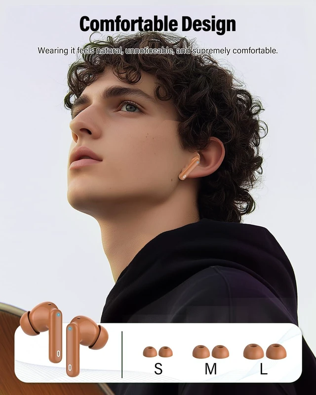 Alt view image 7 of 7 - Wireless Earbuds, Bluetooth 5.4 Headphones Bass Stereo/ENC Mic, Brown | Ear Buds with Noise Cancelling Mic LED Display, 36H, IP7 Waterproof in Ear Earphones for Laptop Pad Phones Sports Workout