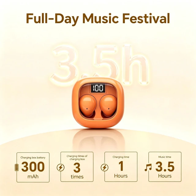Alt view image 5 of 7 - Orange Smallest Invisible Earbuds Wireless Bluetooth, Low Profile Micro Tiny Discreet Hidden Earbuds for Work Small Headphones Invisible Sleep Wireless Earphone Ear Buds for Small Ear Canals