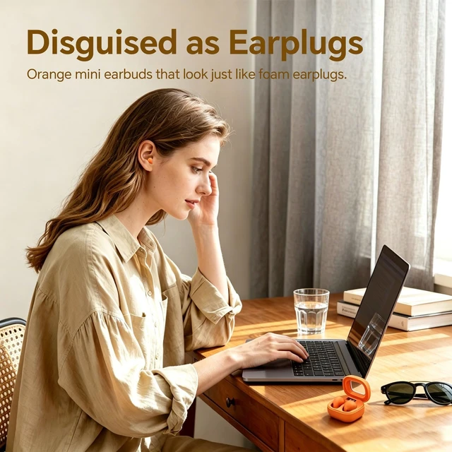 Alt view image 4 of 7 - Orange Smallest Invisible Earbuds Wireless Bluetooth, Low Profile Micro Tiny Discreet Hidden Earbuds for Work Small Headphones Invisible Sleep Wireless Earphone Ear Buds for Small Ear Canals