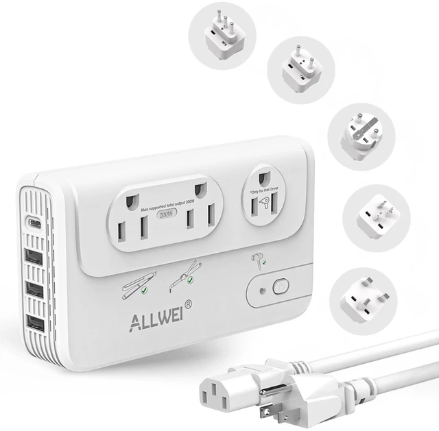 Main image of 2000W Voltage Converter 220V to 110V European Power Converter Supports Hair Dryer, Curling Iron & Straightener, 3 AC Outlets, USB-C & USB-A Ports, Includes Type C/E/F/G/I/L Travel Plugs