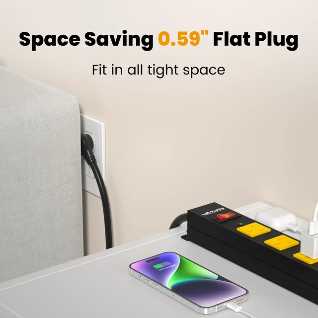 Alt view image 6 of 7 - 12 Outlet Long Power Strip, 2100 Joules Surge Protector, 6FT Power Cord, Wide Spaced Outlet Power Bar, Overload Protection Switch, Industrial Heavy Duty for Work Bench, Shop, Garage, 2 Pack