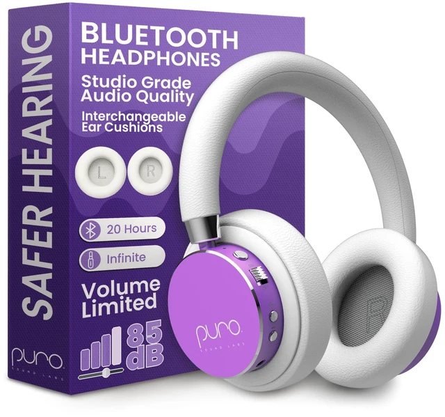 Main image of Kids Headphones, Volume-Limiting 85dB, BT2200 Plus,Purple Built-In Mic, Studio-Grade Sound, 20-Hour Battery Life, Comfortable Fit & Easy to Connect Kids Bluetooth Headphones