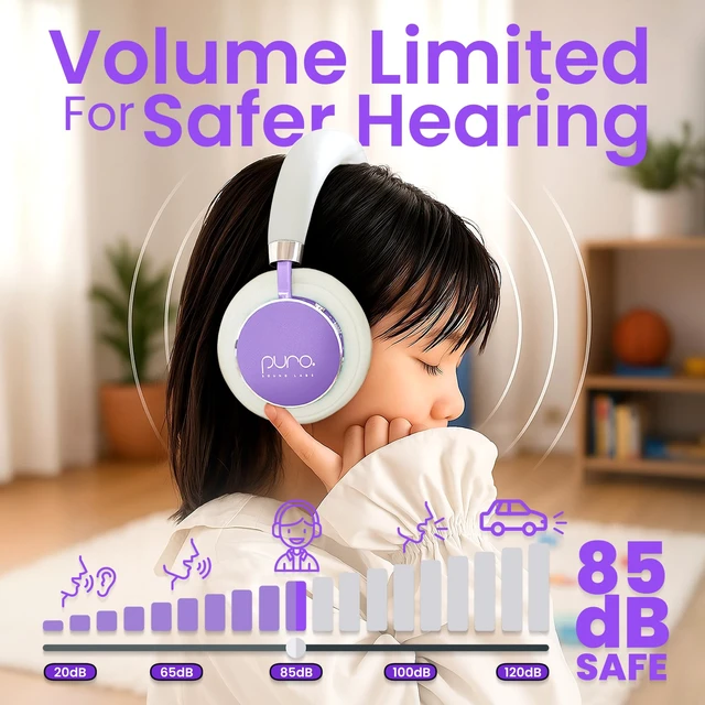 Alt view image 2 of 7 - Kids Headphones, Volume-Limiting 85dB, BT2200 Plus,Purple Built-In Mic, Studio-Grade Sound, 20-Hour Battery Life, Comfortable Fit & Easy to Connect Kids Bluetooth Headphones