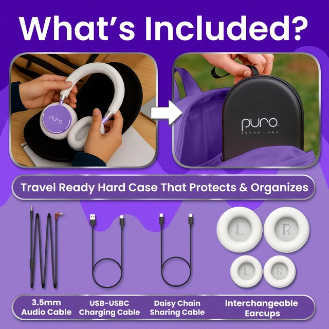Alt view image 6 of 7 - Kids Headphones, Volume-Limiting 85dB, BT2200 Plus,Purple Built-In Mic, Studio-Grade Sound, 20-Hour Battery Life, Comfortable Fit & Easy to Connect Kids Bluetooth Headphones