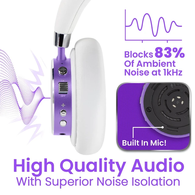 Alt view image 7 of 7 - Kids Headphones, Volume-Limiting 85dB, BT2200 Plus,Purple Built-In Mic, Studio-Grade Sound, 20-Hour Battery Life, Comfortable Fit & Easy to Connect Kids Bluetooth Headphones
