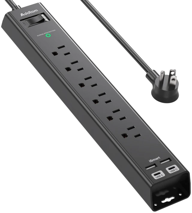 Main image of Power Strip Surge Protector with 6 AC Outlets and 4 USB Ports (2 USB-C) Right Angle Flat Plug Extension Cord 15ft, Wall Mount Desk Charging Station for Home Office Dorm Essentials