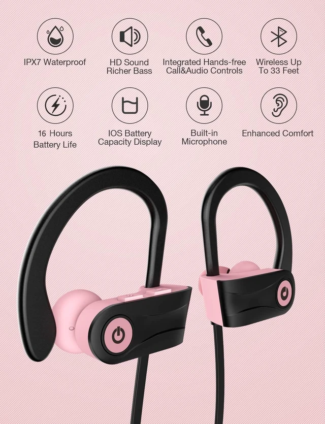 Alt view image 2 of 7 - Bluetooth Headphones Wireless Earbuds Headsets Wireless Earbuds Bluetooth Earphones IPX7 Waterproof 15 Hours Playtime Running Sports Workout
