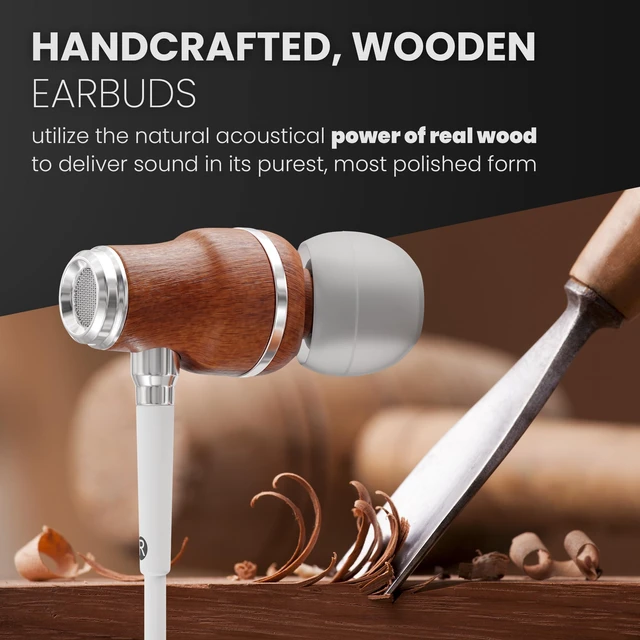 Alt view image 2 of 6 - Premium Wooden Wired Earbuds with Microphone (Lightning) Compatible with iPhone 14, 13, 12, 11 (Pro, Max), SE, X, XS, XR, 8, 7, 6, 5 / iPad 9 & earlier, and other Lightning devices