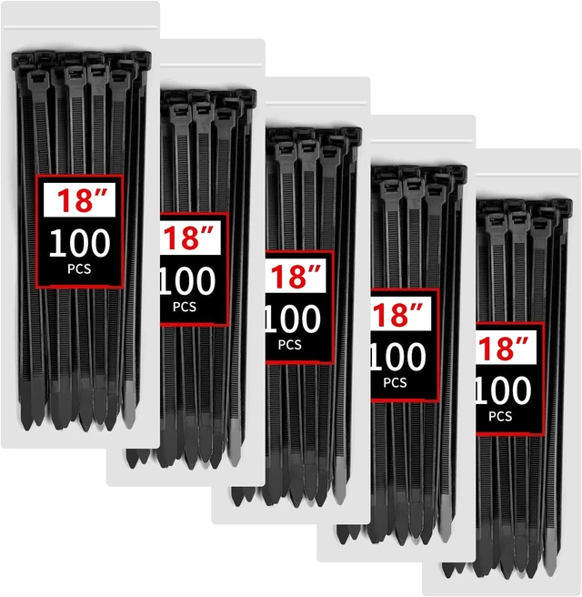 Main image of 18 Inch Black Zip Ties Heavy Duty 500 Pcs, 220 LBS Long Cable Ties UV Resistant Strong Cable Ties, Wire Ties, Self-Locking for Indoor Outdoor Cable Management