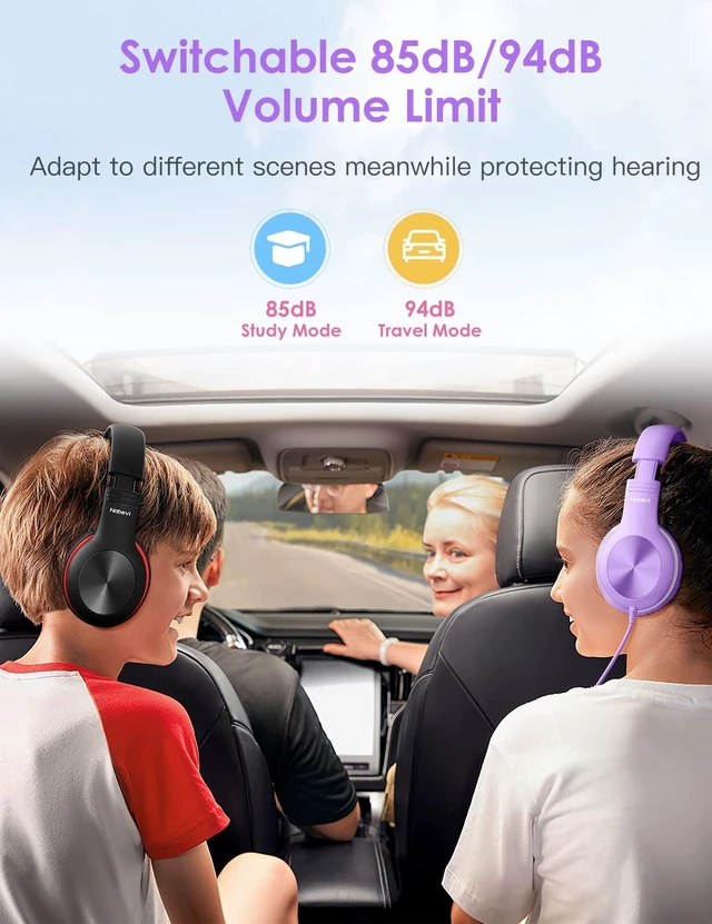 Alt view image 6 of 7 - Headphones for Kids for School, Kids Headphones with Microphone, Sharing Function, 85dB/94dB Safe Volume Limit, HD Sound, Over Ear Kid Headphone for School, On-line Study, Travel, Red