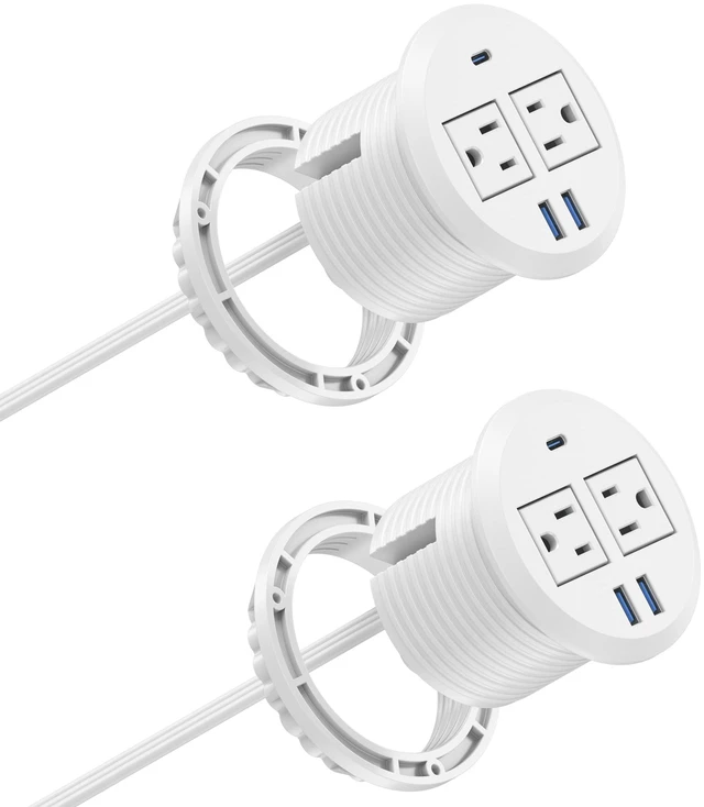 Main image of Recessed Desk Power Grommet,2 Outlets, 20W USB-C,White,2PCS 3inch Hole Flush-Mount for Desktop,Workspace Essential Desk Outlet,ETL Listed