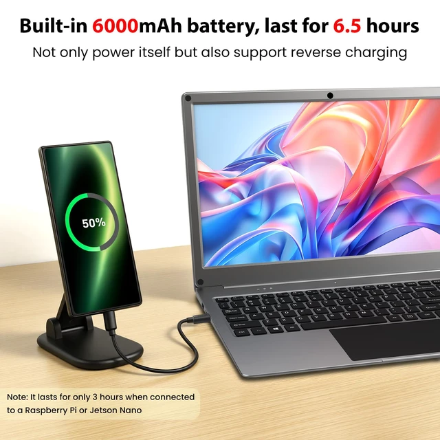 Alt view image 6 of 7 - 15.6" Portable Monitor with Keyboard, Lapdock 1080P FHD IPS Display Built-in Battery Display, USB C External Computer Monitors Compatible with Raspberry Pi, Phone, Mini PC, Mac, Game Console