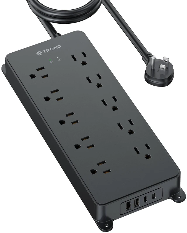 Main image of Surge Protector Power Strip 10ft, 4000J, ETL Listed 10 Widely Spaced Outlets, 2 USB A & 2 USB C, Flat Plug Extension Cord, Wall Mountable, 1875W/15A, for Home Office, Black