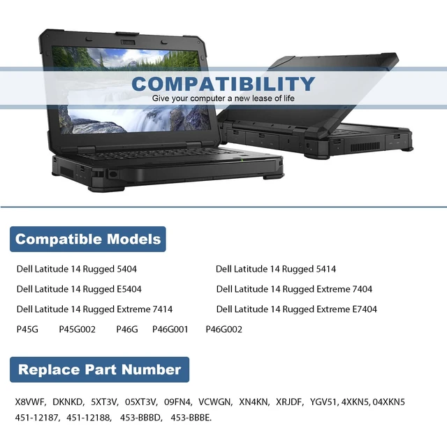 Alt view image 7 of 7 - 97Wh X8VWF CJ2K1 4XKN5 DKNKD Laptop Battery for Dell Latitude 14 Rugged 5404 5414 E5404 Extreme 7404 7414 E7404 Series P45G P45G001 P45G002 P46G P46G001 P46G002 5XT3V VCWGN XN4KN XRJDF YGV51 453-BBBE