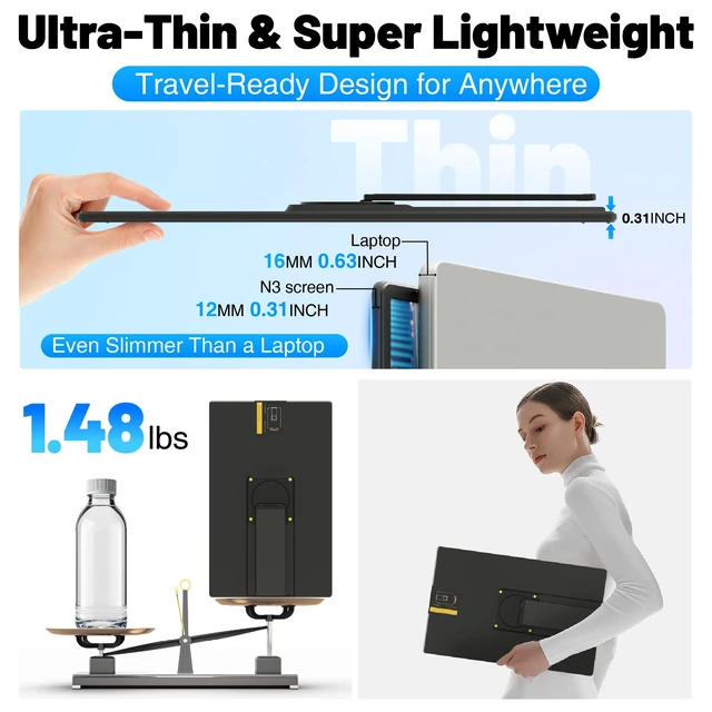 Alt view image 2 of 7 - 16" Laptop Screen Extender, 1920x1200 FHD Portable Monitor for Laptop, 360° Magnetic Stand Travel Second Screen for Mac, Windows, Android Phone