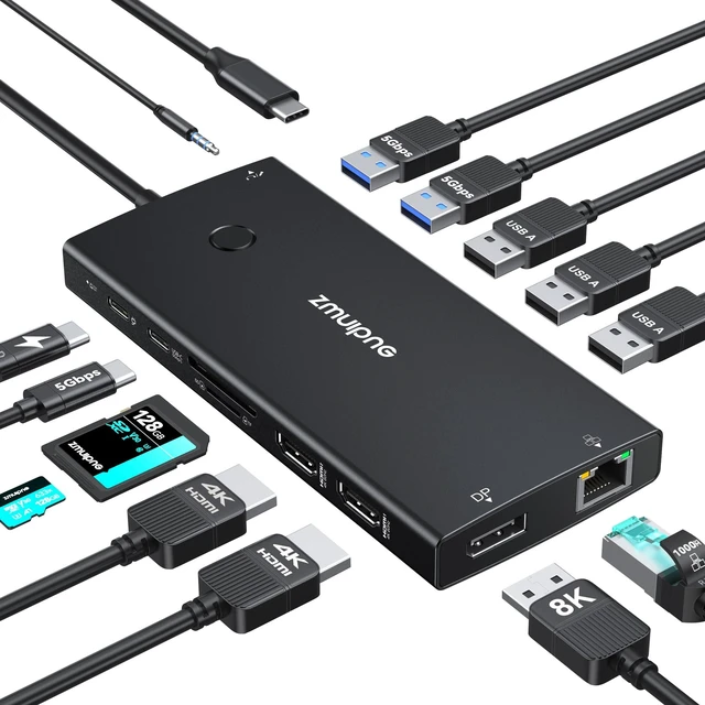 Main image of USB C Laptop Docking Station Dual Monitor for Dell HP with 2 HDMI 4K DP 8K Hub for Laptop Dock Triple 4K Display Dongle with 100W PD 6 USB A/C Ports Button USB C Hub Multiport Adapter for Laptop